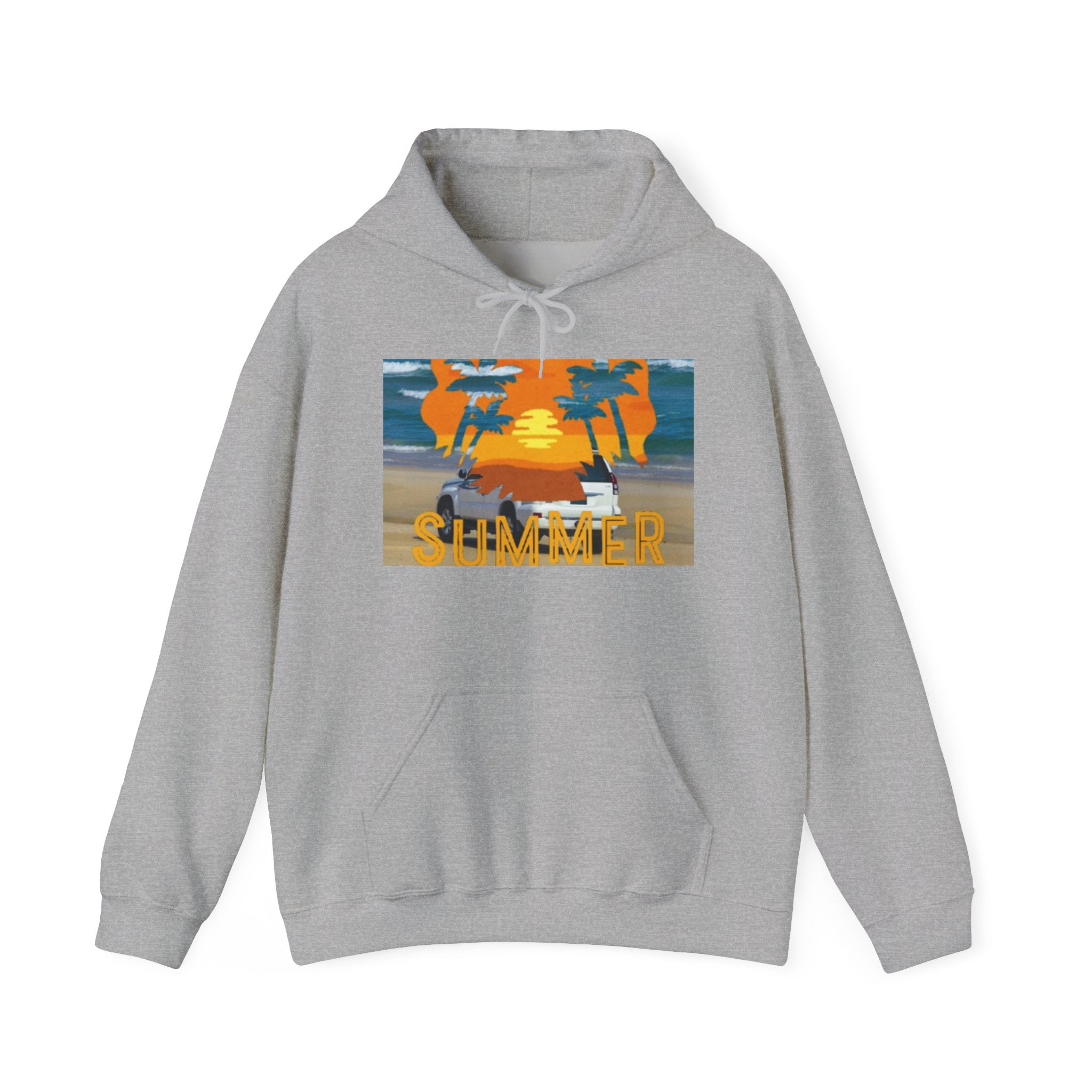 Summer Sunset Beach Hoodie – Palm Trees & Surf Graphic