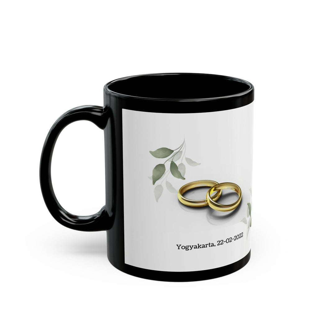 Personalized Wedding Mug — Floral Ring Design with Names (Custom 11oz/15oz)