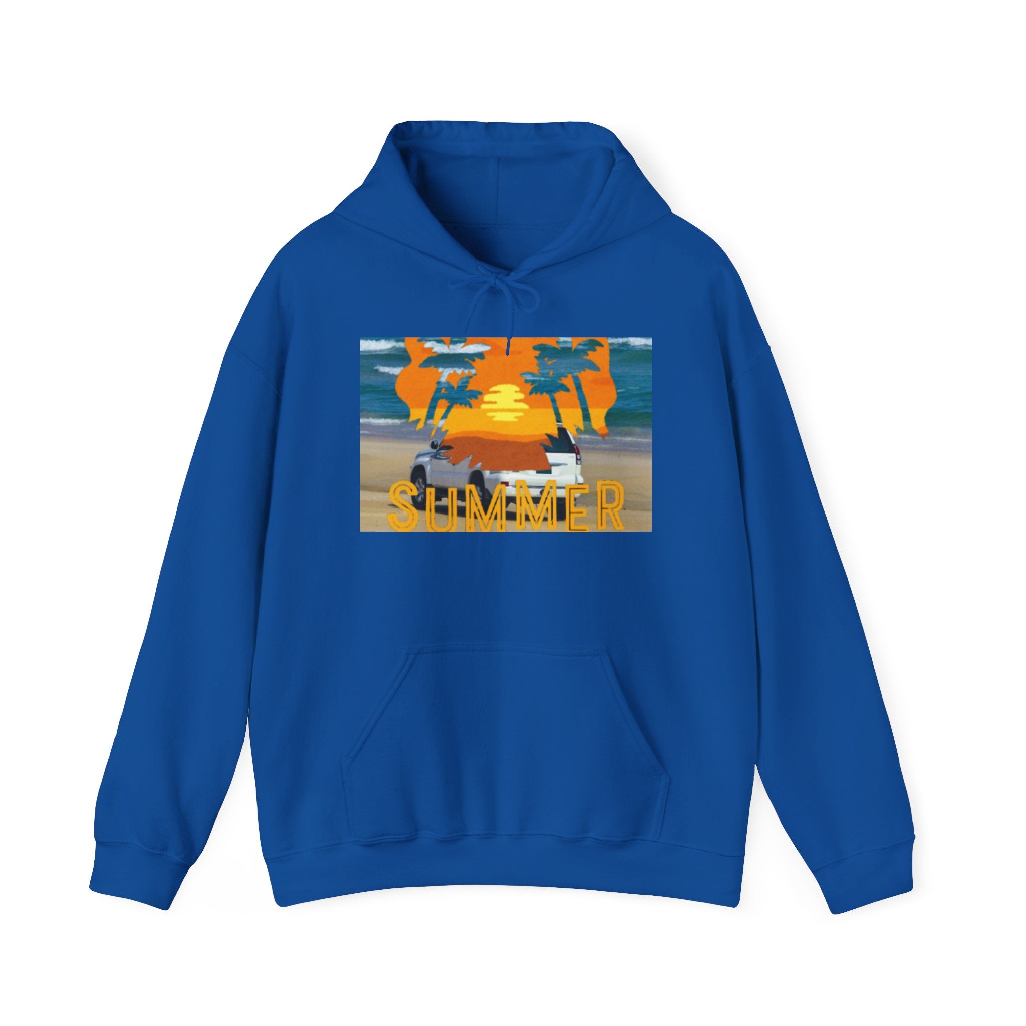 Summer Sunset Beach Hoodie – Palm Trees & Surf Graphic