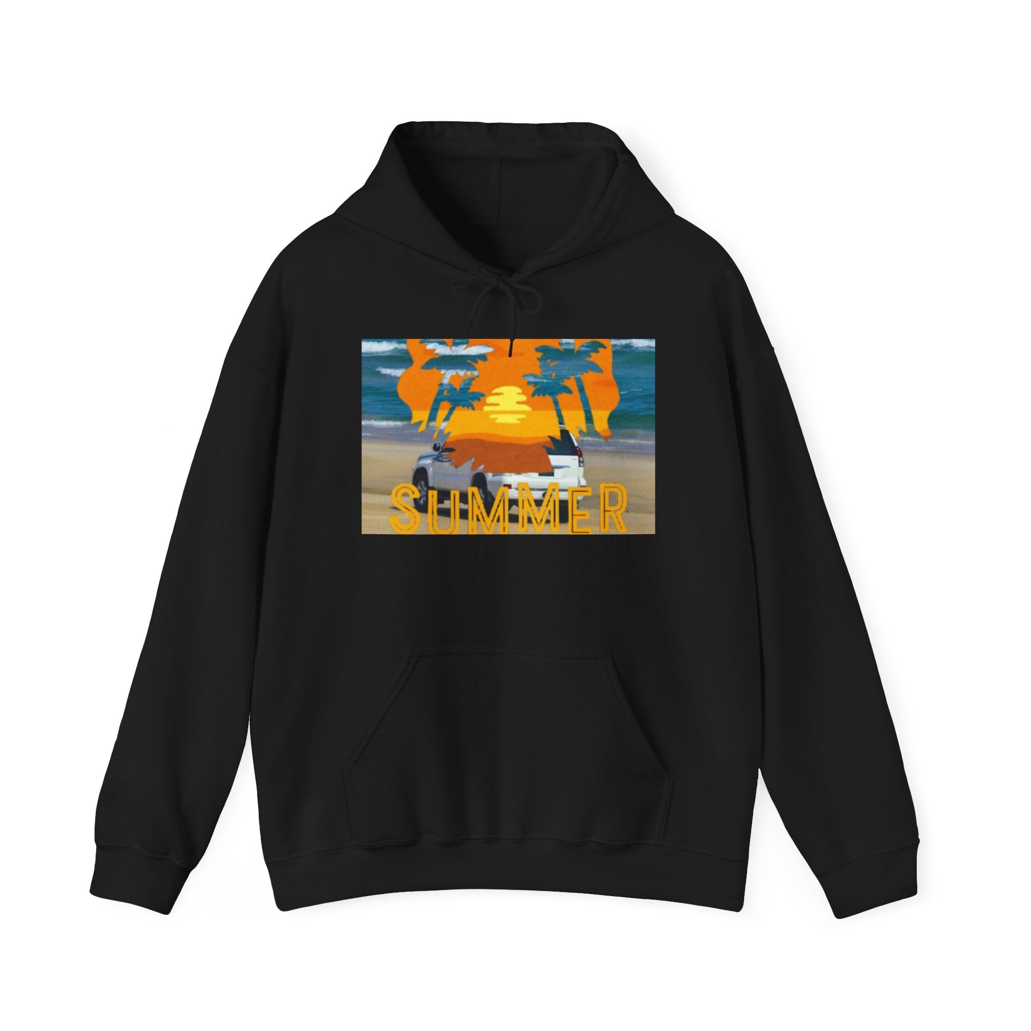 Summer Sunset Beach Hoodie – Palm Trees & Surf Graphic