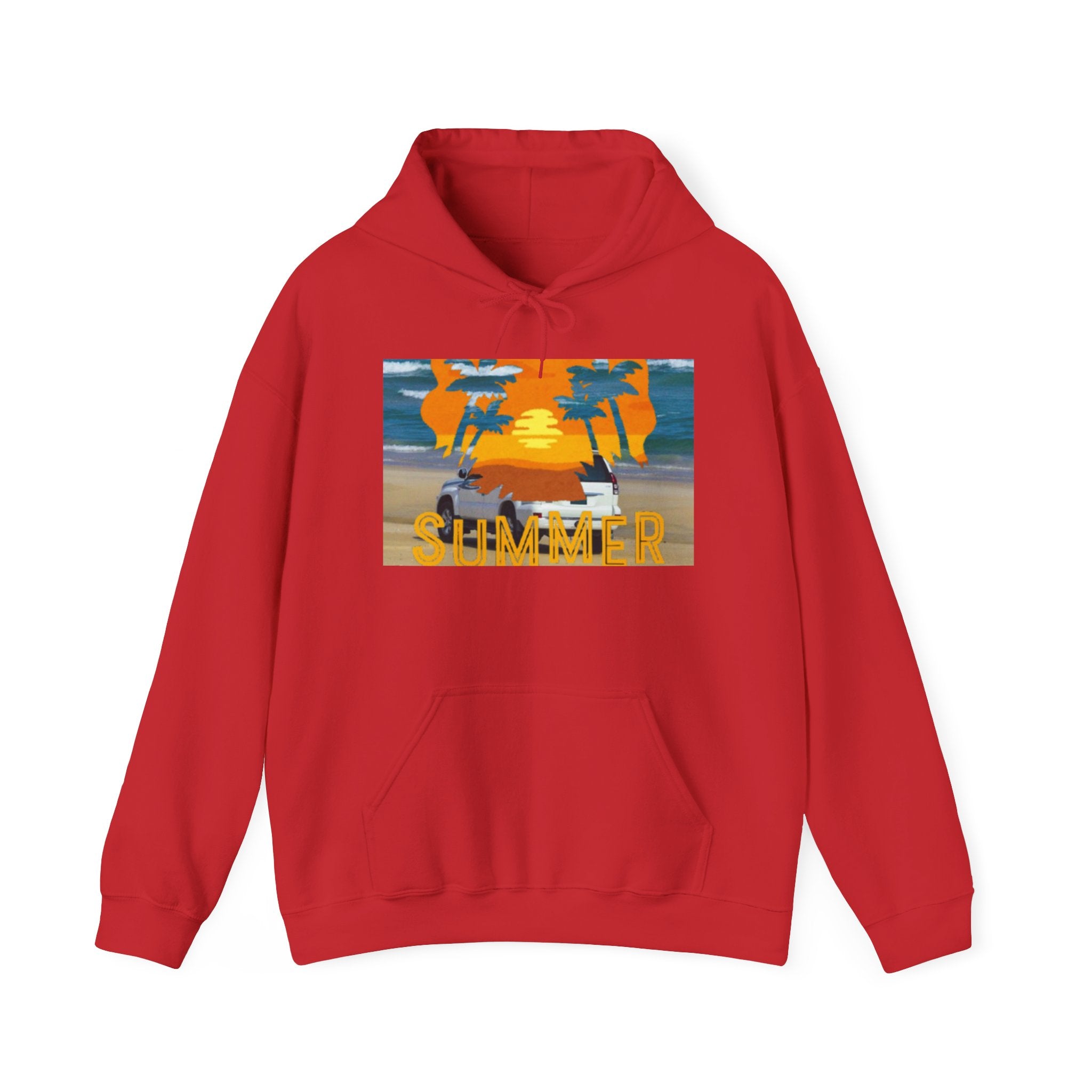 Summer Sunset Beach Hoodie – Palm Trees & Surf Graphic