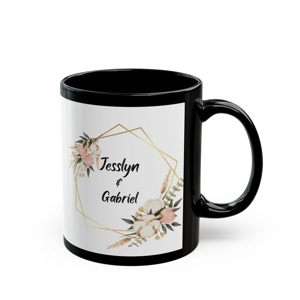Personalized Wedding Mug — Floral Ring Design with Names (Custom 11oz/15oz)