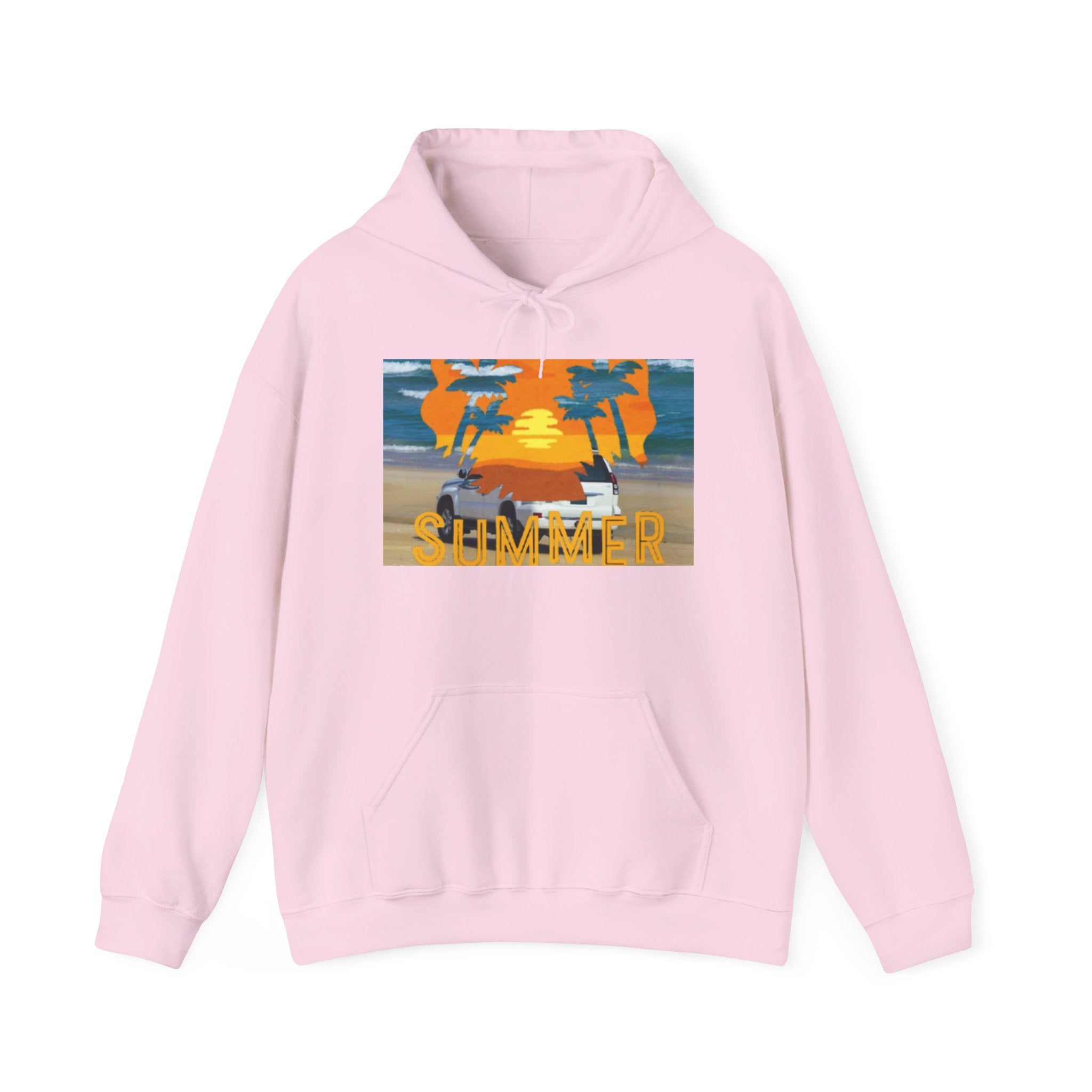 Summer Sunset Beach Hoodie – Palm Trees & Surf Graphic