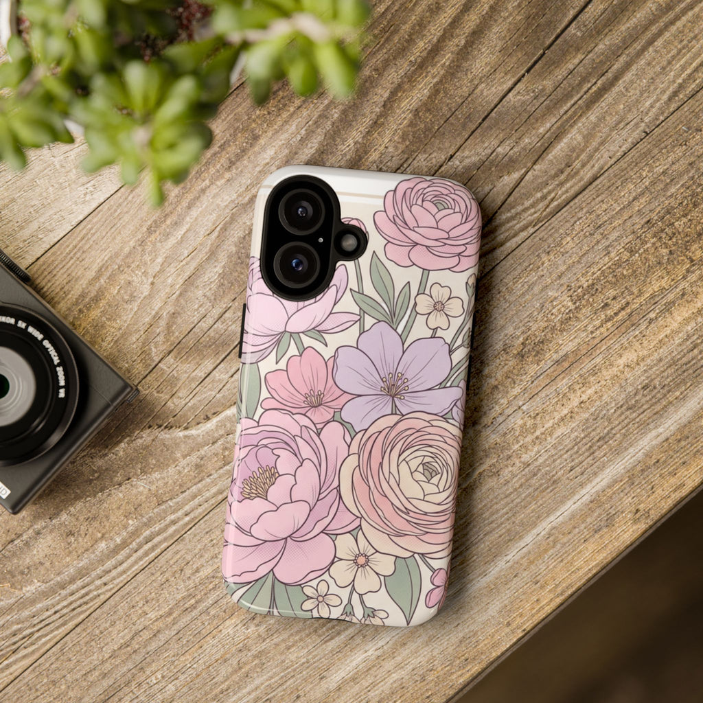 Floral Pastel Tough Phone Case – Pink Garden Protective Case