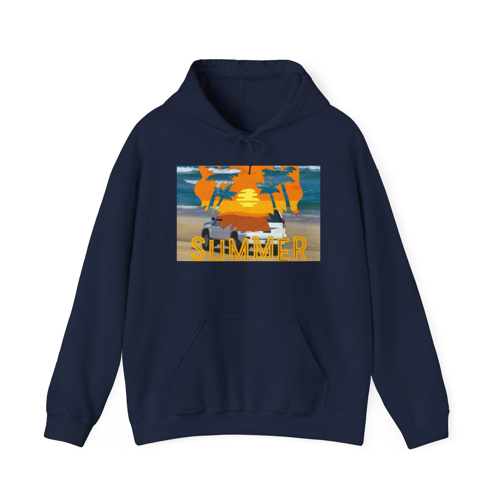 Summer Sunset Beach Hoodie – Palm Trees & Surf Graphic