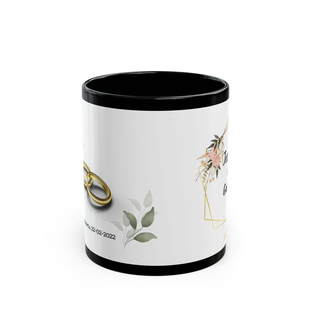 Personalized Wedding Mug — Floral Ring Design with Names (Custom 11oz/15oz)