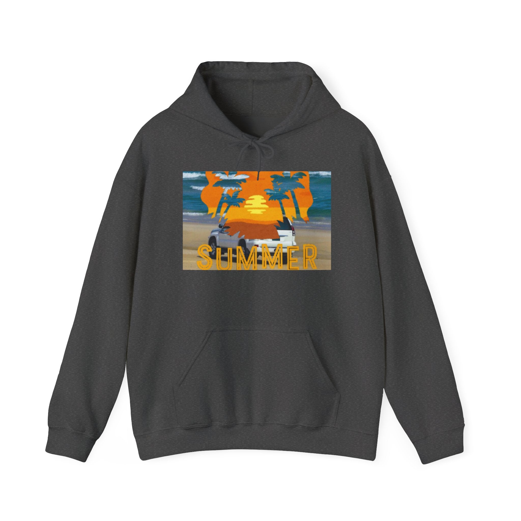 Summer Sunset Beach Hoodie – Palm Trees & Surf Graphic